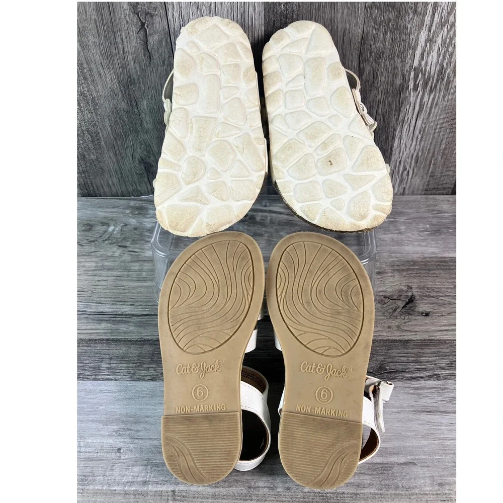Cat & Jack Giulia Palai Toddler Girls White Sandals Bundle Size 6 Glitter Floral